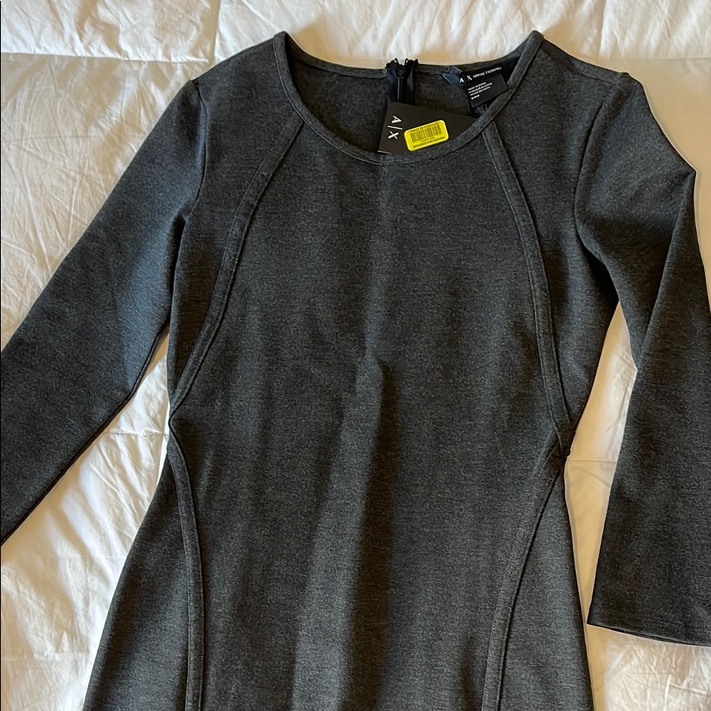 Armani Exchange Gray Bodycon Dress Long Sleeve Crew Neck